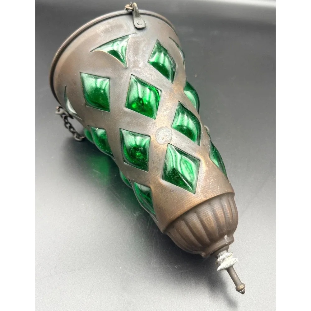 Hanging Metal Orthodox Sanctuary Vigil Lamp Candle Holder Emerald Green Diamond